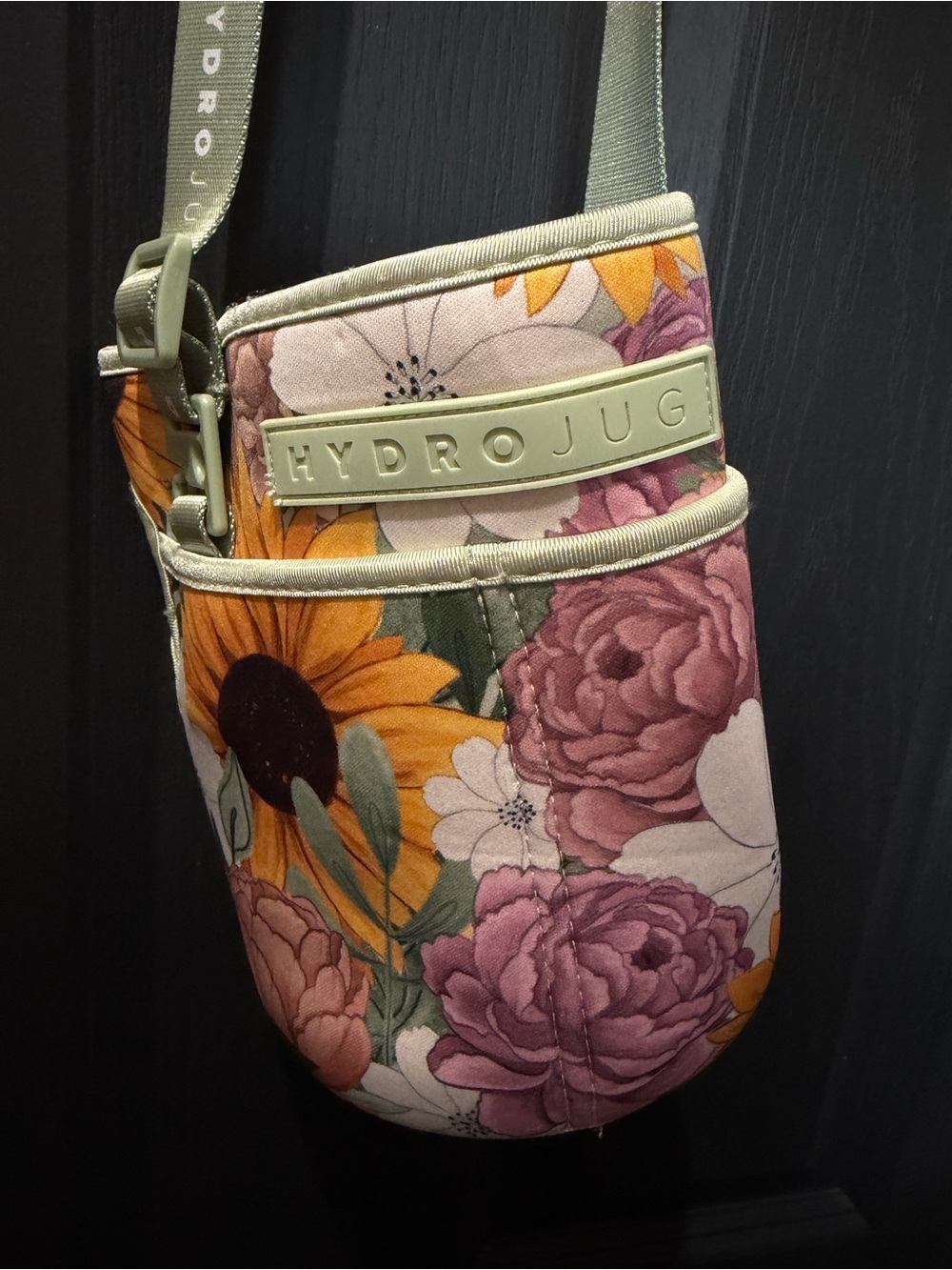 HydroJug Floral Neoprene Crossbody Bottle Carrier - Pink, Yellow & Green